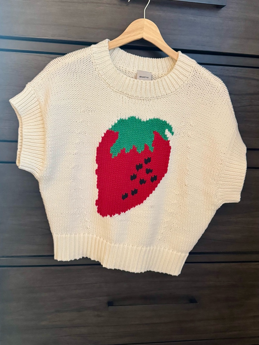 Anthropologie Pippa Crew-neck Sweater Maeve Cap-sleeve Strawberry